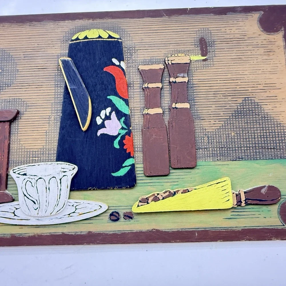 Vintage MCM Folk Art Wall Decor 3D Cheese Fruit Still Life Coffee Bar